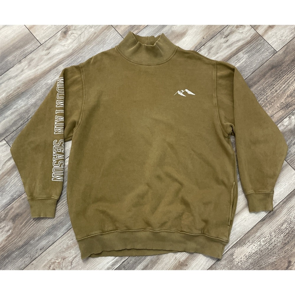Aerie Ochre Dark Yellow‎ "Mountain Season" Mock Neck Sweatshirt Sz S oversized
